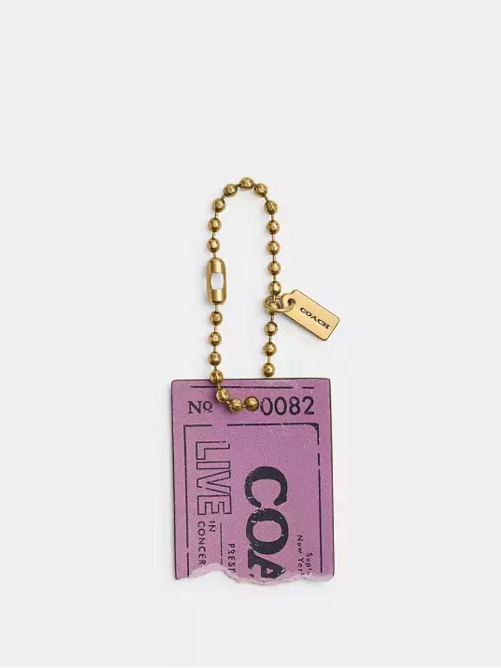 Coach Pink Ticket Charm Keychain with Gold Bead Chain